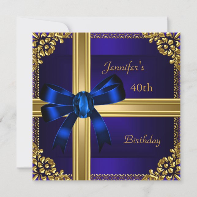 40th Birthday Party Rich Royal Blue Gold Jewel Invitation (Front)