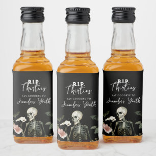 40th Birthday Party RIP Skeleton Pink Floral Liquor Bottle Label