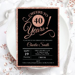 40th Birthday Party - Rose Gold Black ANY AGE Invitation<br><div class="desc">40th birthday party invitation for women. Elegant invite card in black with faux glitter rose gold foil. Features typography script font. Cheers to 40 years! Can be personalized into any year. Perfect for a milestone adult bday celebration.</div>