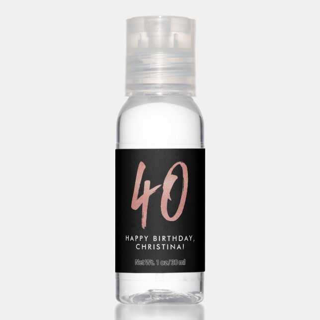 40th birthday party rose gold favor hand sanitizer (Front)
