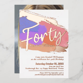 40th Birthday party rose gold foil photo abstract Invitation