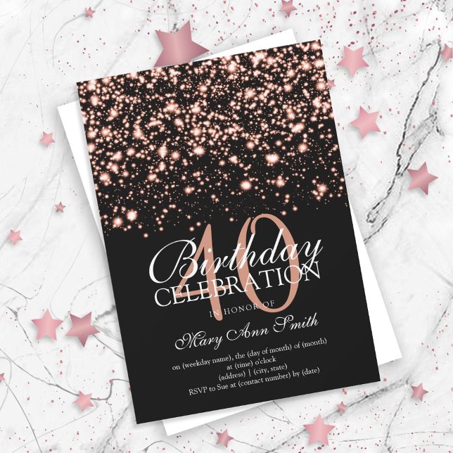 40th Birthday Party Rose Gold Midnight Glam Invitation (Creator Uploaded)