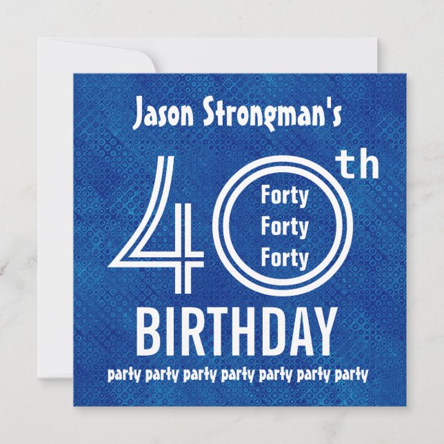 40th Birthday Party Royal Blue White H621 Invitation (Front)
