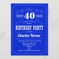 40th Birthday Party - Royal Blue White
