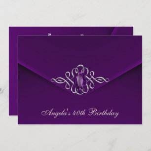 40th Birthday Party Royal Silver Plum Velvet Pearl Invitation