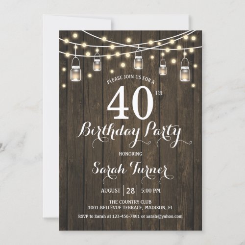 40th Birthday Party _ Rustic Wood Invitation