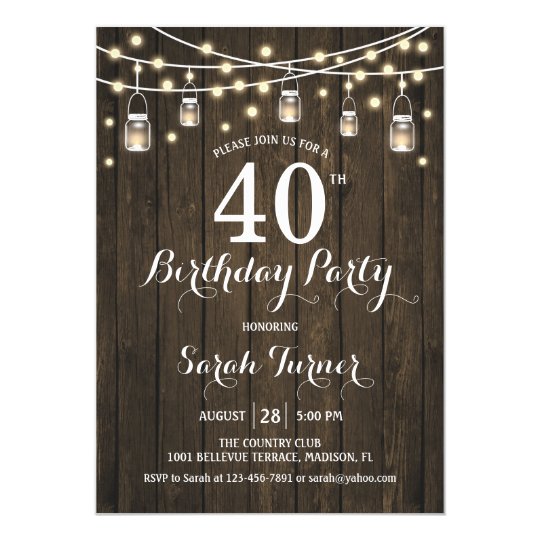 40th Birthday Party - Rustic Wood Invitation | Zazzle.com