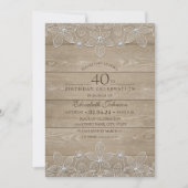 40th birthday party Rustic Wood Unique Lace Invitation (Front)