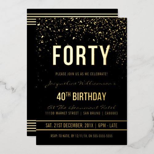 40th Birthday Party  Shimmering Gold Confetti Foil Invitation