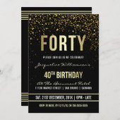 40th Birthday Party | Shimmering Gold Confetti Invitation (Front/Back)
