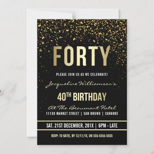 40th Birthday Party  Shimmering Gold Confetti Magnetic Invitation