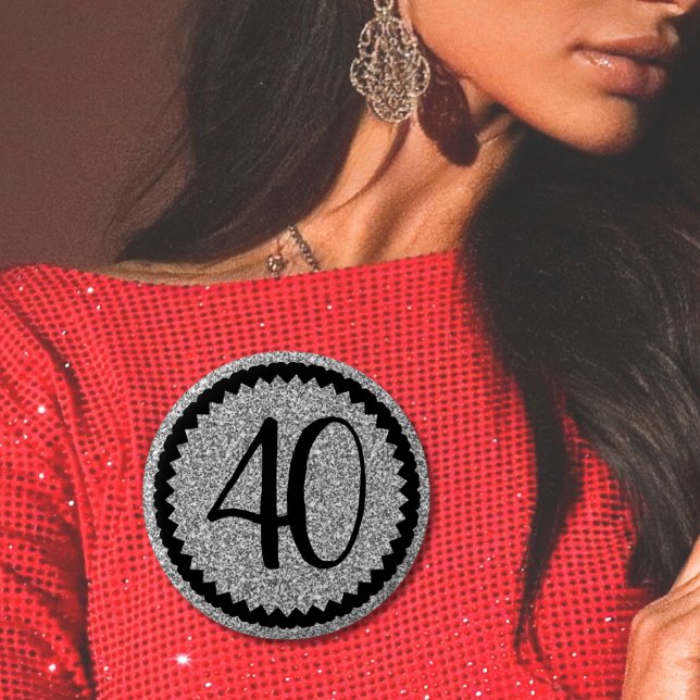 40th Birthday Party Silver Glitter Classic Button (40th Birthday Party Silver Glitter Classic 6 Cm Round Badge
)