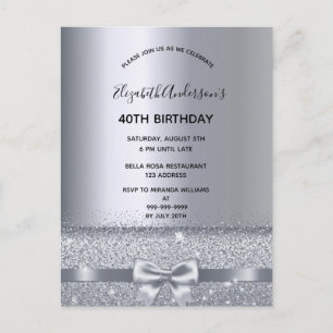 40th birthday party silver sparkle invitation postcard