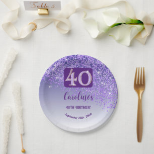 40th Birthday Party Sparkle Purple Glitter Paper Plates