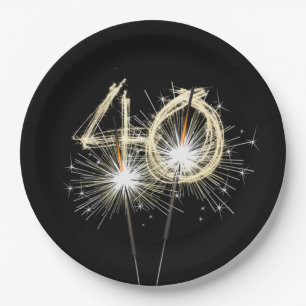 40th Birthday Party Sparklers on Black Paper Plates