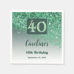40th Birthday Party Sparkling Green Glitter Napkins