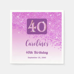 40th Birthday Party Sparkling Pink Glitter Napkins