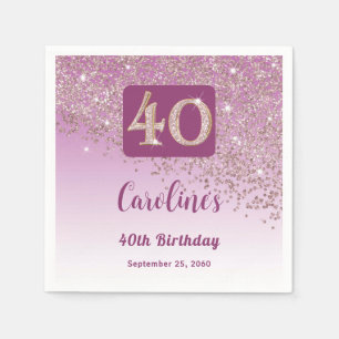40th Birthday Party Sparkling Rose Gold Glitter Napkins