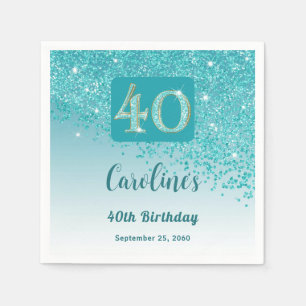 40th Birthday Party Sparkling Teal Blue Glitter Napkins