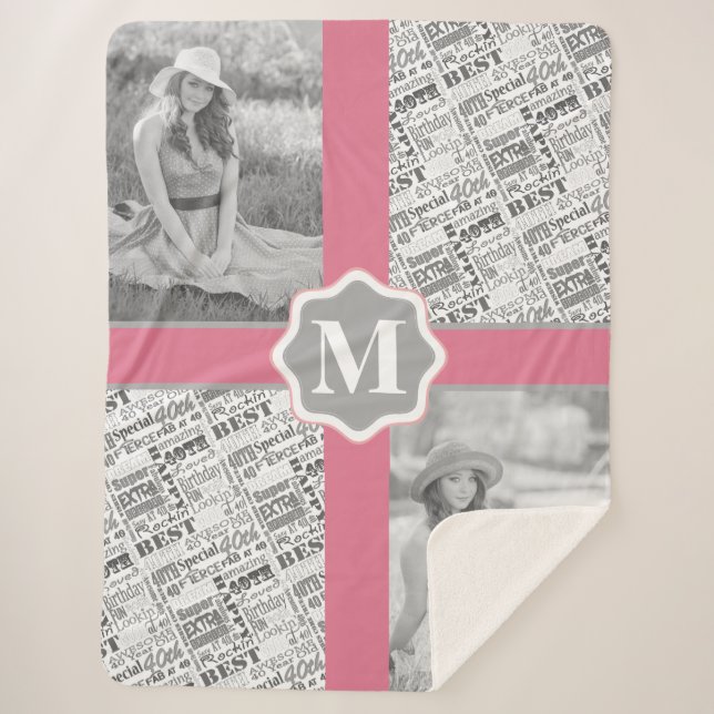 40th Birthday Party Special Personalized Monogram Sherpa Blanket (Front)