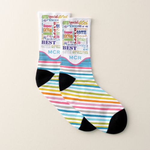 40th Birthday Party Special Personalized Monogram Socks