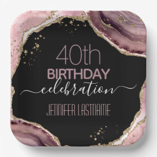 40th Birthday Party Stone and Gold Paper Plate