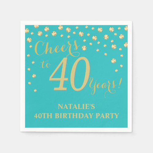 40th Birthday Party Teal and Gold Diamond Napkins