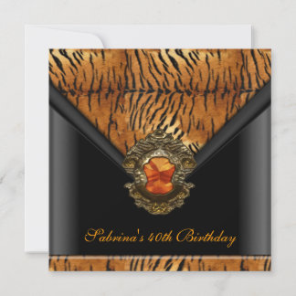 40th Birthday Party Tiger Black Orange Stripe Invitation
