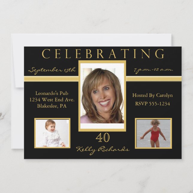 40th Birthday Party Tri Photo Invitations (Front)