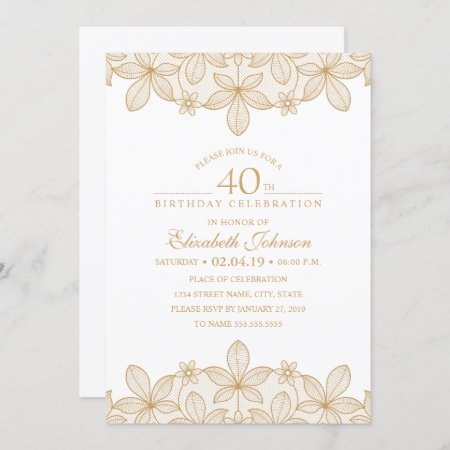 40th Birthday Party Unique Golden Lace Invitation