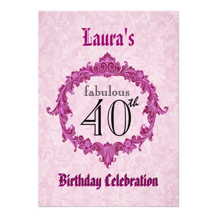 40th Birthday Party Vintage Pink Frame S313 Announcements