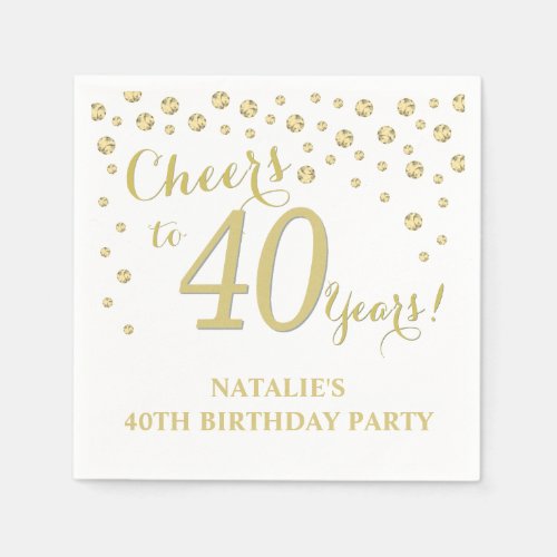 40th Birthday Party White and Gold Diamond Napkins