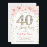40th Birthday Party White Gold Pink Photo Invitation<br><div class="desc">40th birthday party invitation with photo. Elegant design in faux glitter gold,  pink and white. Stylish floral invitation with diamonds and roses. Perfect for a glam women's bday celebration. Printed Zazzle invitations or instant download digital template.</div>
