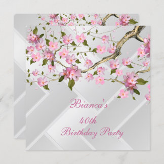 40th Birthday Party White Pink Blossoms floral 2 Invitation
