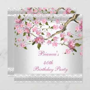 40th Birthday Party White Pink Blossoms floral Invitation