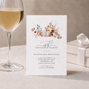 40th Birthday Party White Pumpkin Fall Flowers Invitation