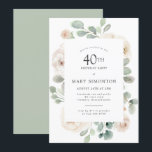 40th Birthday Party White Rose Floral Invitation<br><div class="desc">Honor a special woman with this elegant 40th Birthday party invitation. White roses nestled in soft sage green eucalyptus leaves form a modern botanical frame. All of the text can be edited,  so you can describe your special celebration perfectly</div>