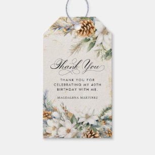 40th Birthday Party White Winter Floral Favor Gift Tags