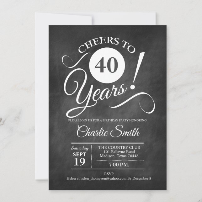 40th Birthday Party with Chalkboard Pattern Invitation (Front)