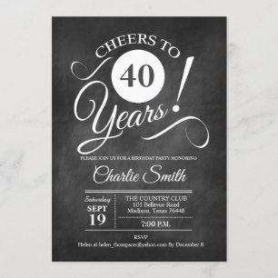 40th Birthday Party with Chalkboard Pattern Invitation