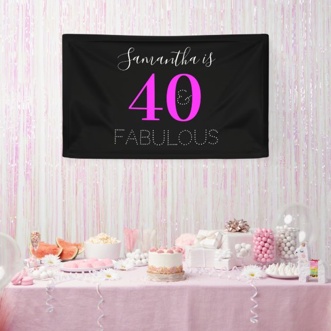 40th Birthday Personalized 40 and fabulous Modern Banner (Party)