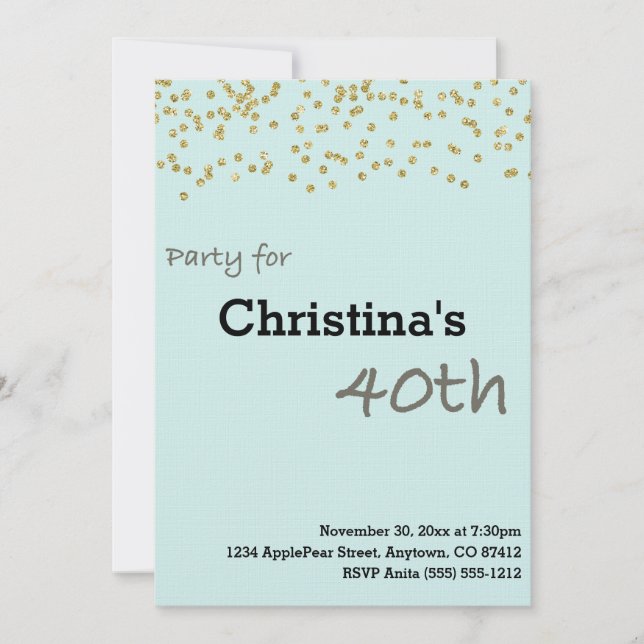 40th Birthday Personalized in Pastel Colors Invita Invitation (Front)