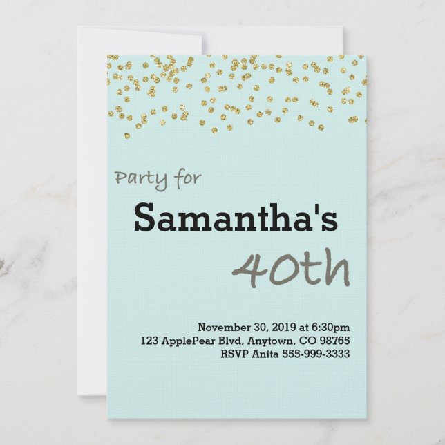 40th Birthday Personalized in Pastel Colors Invitation (Front)