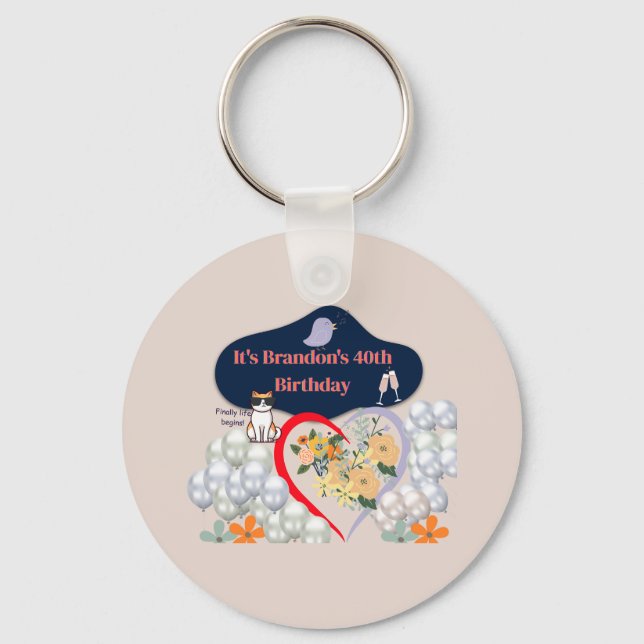 40th Birthday Personalized Keychain  (Front)