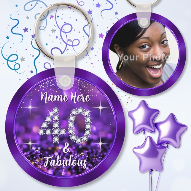 40th Birthday Personalized Party Favors, for Her Keychain (Party favors for 40th birthday female. 40 and fabulous party favors for her. 40th birthday goodies.)