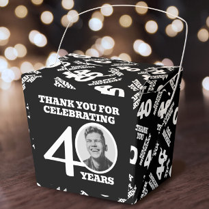 40th birthday personalized photo black white favor boxes