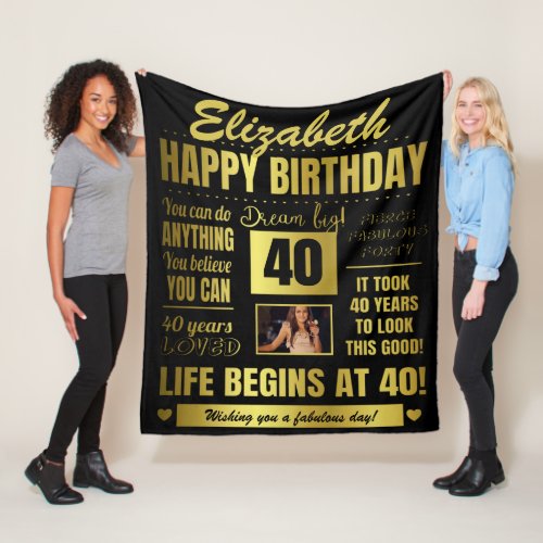 40th Birthday Personalized Photo Fleece Blanket