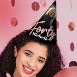 40th birthday personalized photo glitter pink name party hat<br><div class="desc">Personalized custom photo and name birthday party hat. Ideal for a special fortieth birthday party celebration. Glitter effect pink and silver forty and 40 text design on black. Add your own photo and birthday girls name. Original art and design by Sarah Trett for www.mylittleeden.com</div>