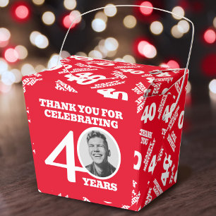 40th birthday personalized photo white red favor boxes