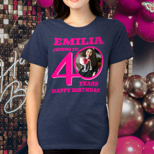 40th Birthday photo and name pink text Tri-Blend Shirt